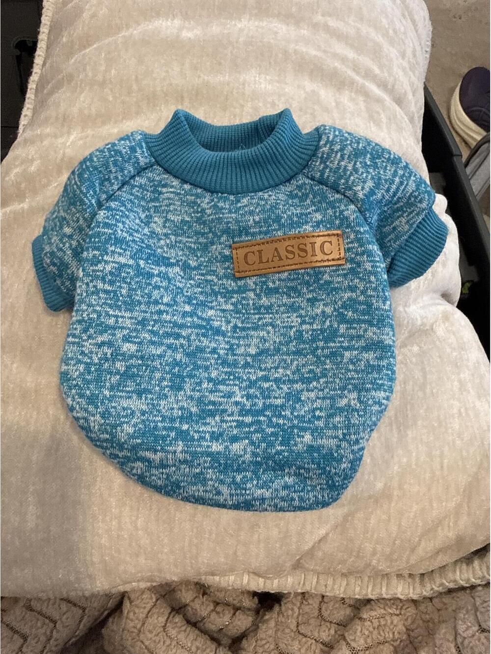 XXS Blue Marled Knit Pet Sweater with Ribbed Turtleneck
